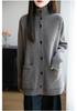 Autumn Winter 2025 Korean-Style Pure Wool Mid-Length Pocket Knit Cardigan for Women - Versatile, Thickened, Lazy Style Sweater Coat