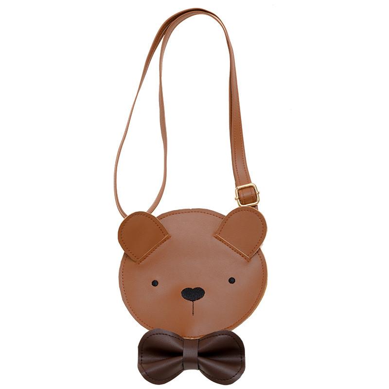 Stylish Cartoon Bear Children s Shoulder Bag Retro Fashionable Pu Leather Purse коричневый
