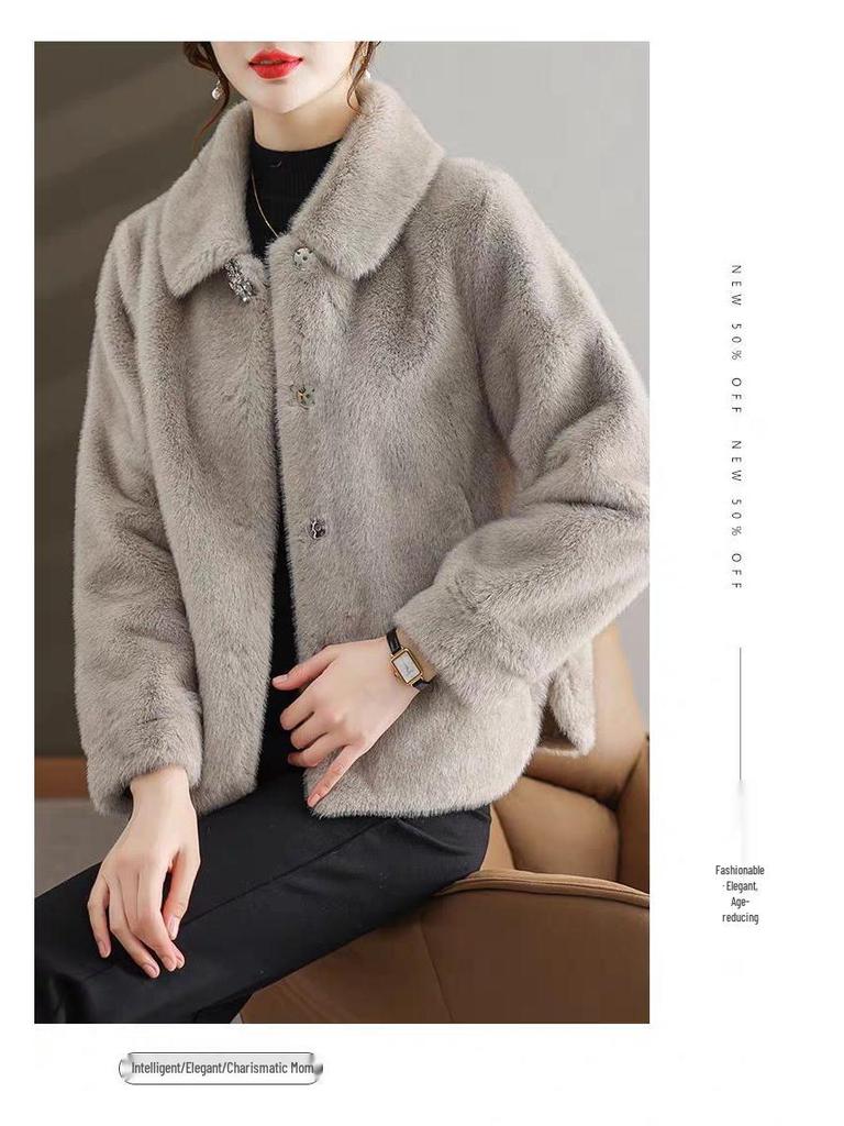 Middle-Aged & Elderly Women's Fur-Lined Mink Velvet Short Coat for Autumn/Winter