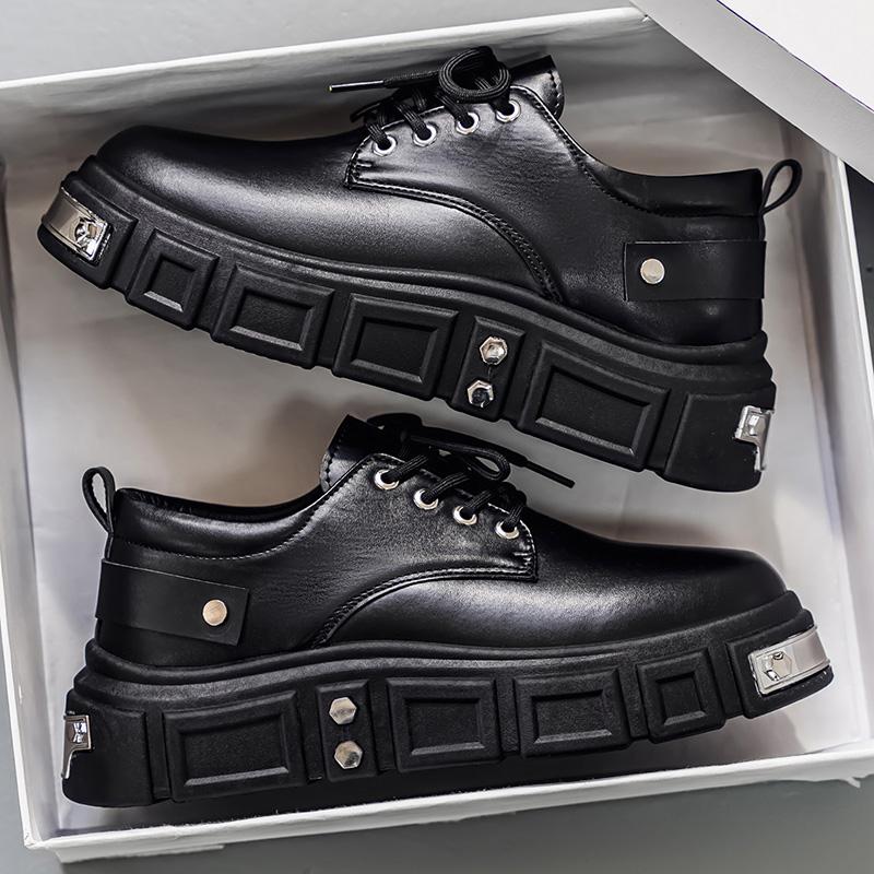 Men Platform Derby Shoes British Style Casual Genuine Leather Shoes Personalized Metal Design Fashion Thick Sole Footwear 39-44
