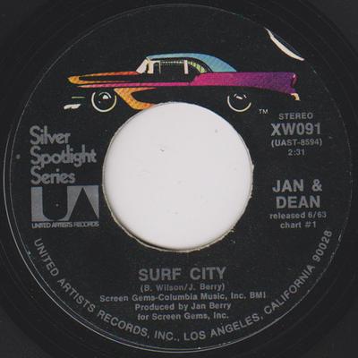 7inch Record JAN & DEAN - Surf City / Ride The Wild Surf XW091 United Artists  1973 US Rock Used