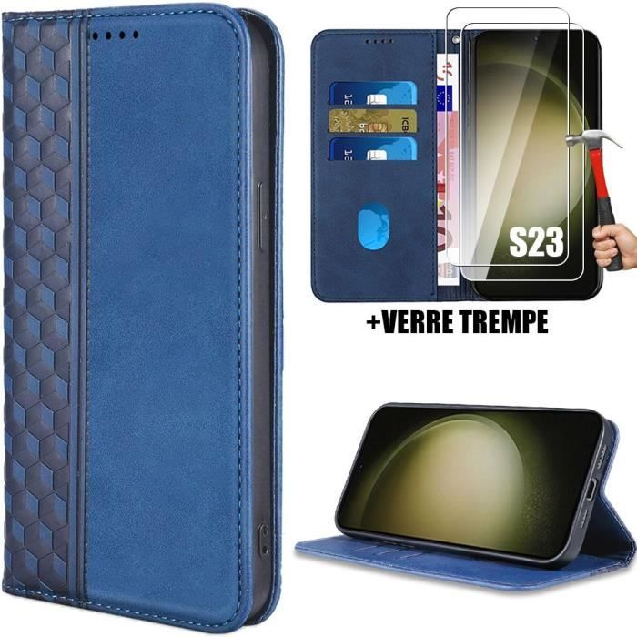 Coque de protection - BOOLING - pour Samsung Galaxy S23 - Cuir Synthétique - Motif Mosaïque - 2 Verres Trempés 9H