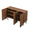 Modern wood-colored sideboard with wave doors – 120x35x80 cm – handleless, adjustable shelves – storage space for living room, hallway & dining room
