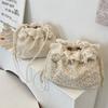 New Trendy Fashion Lace Versatile Drawstring Bucket Bag Shoulder Messenger Bag Pearl Strip Women's Small Bag