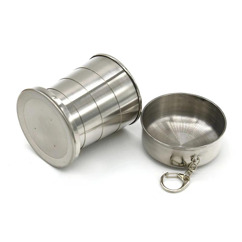 Taza plegable de acero inoxidable de 75ml/150ml/250ml, taza telescópica portátil para viajes al aire libre y Camping con llavero, taza de mano para agua y café