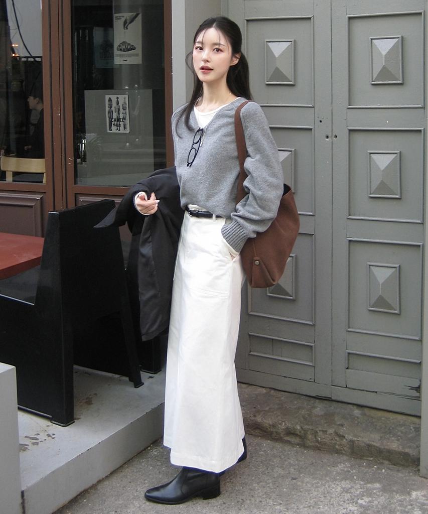 Siyajyu Sist9052 Cotton Fatigue Long Skirt_White