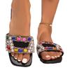 Colorful flat-bottomed slippers women's rhinestone pearl decoration large size women's cool slippers