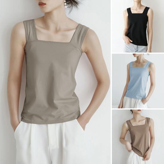 

Летний жилет женский стиль на подтяжках с квадратным воротником без рукавов однотонные облегающие топы на бретельках