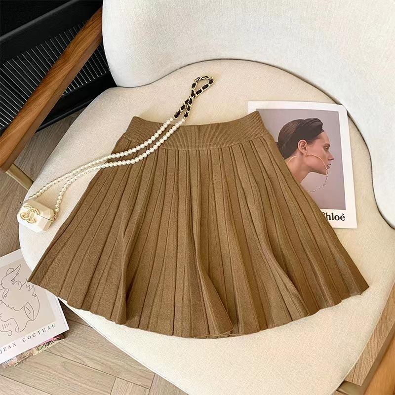 

«Элегантная плиссированная трикотажная юбка с высокой талией для женщин — утягивающий А-силуэт на весну» One Size