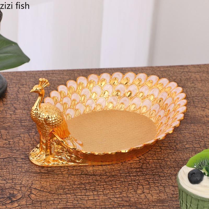 Peacock Snack Plate Metal Fruit Plate Snack Plates Fruit Bowl Storage Tray Decorative Plates Candy Bowl Dried Fruits Box Dish