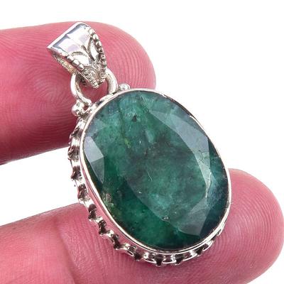 Emerald(Simulated) Gemstone Handmade 925 Sterling Silver Gift Pendant 1.25" K6h63