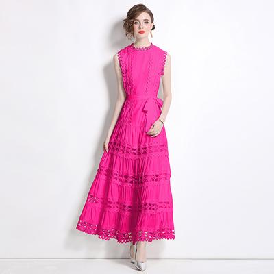 Letní elegantní krajka seplétaná výšivka dlouhé maxi večerní šaty dámské tílko bez rukávů svatební šaty