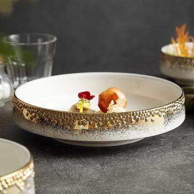 Keramik Rundes Geschirr Haushalt Hochfußschale High-End Restaurant Salatschale Obstschale Künstlerische Konzeption Gericht Fusionsgericht