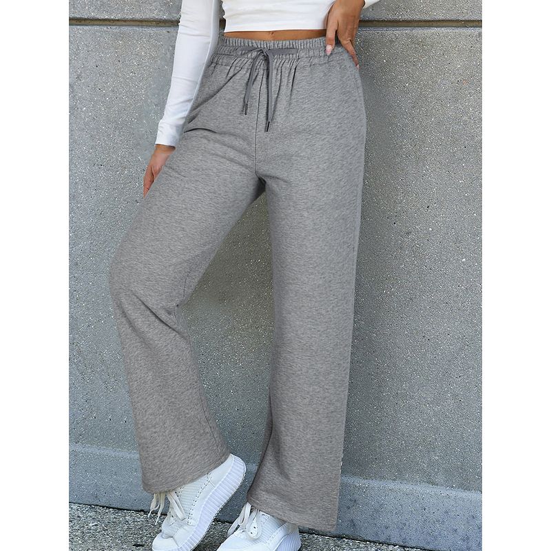 American Shiying Winter New Arrival Pure Color Fleece Casual Pants Women 2025 Sports Style Drawstring Straight-Leg Trousers Women