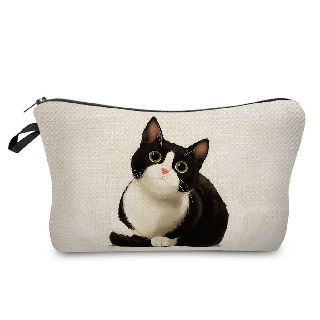 Black Cat Printed Cosmetic Bag, Daily Travel Nail Polish Storage Bag, Lipstick Skin Care Product Clutch Bag