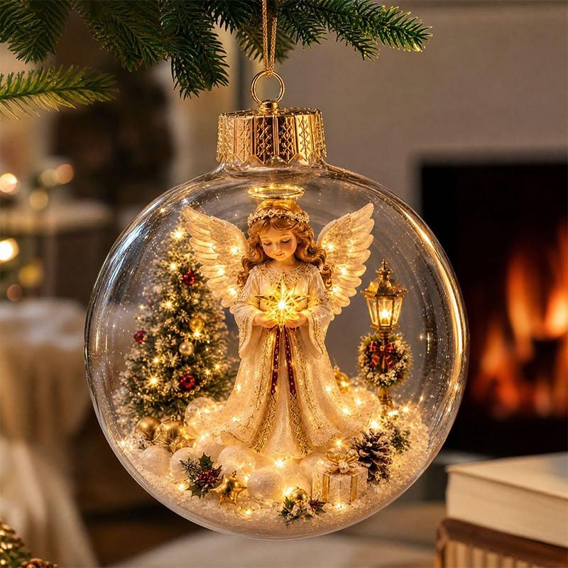 10cm Glowing Christmas Ball Clear Sphere Ornament Luminous Santa Tree Pendant Holiday Decor for Home Xmas Window Gif