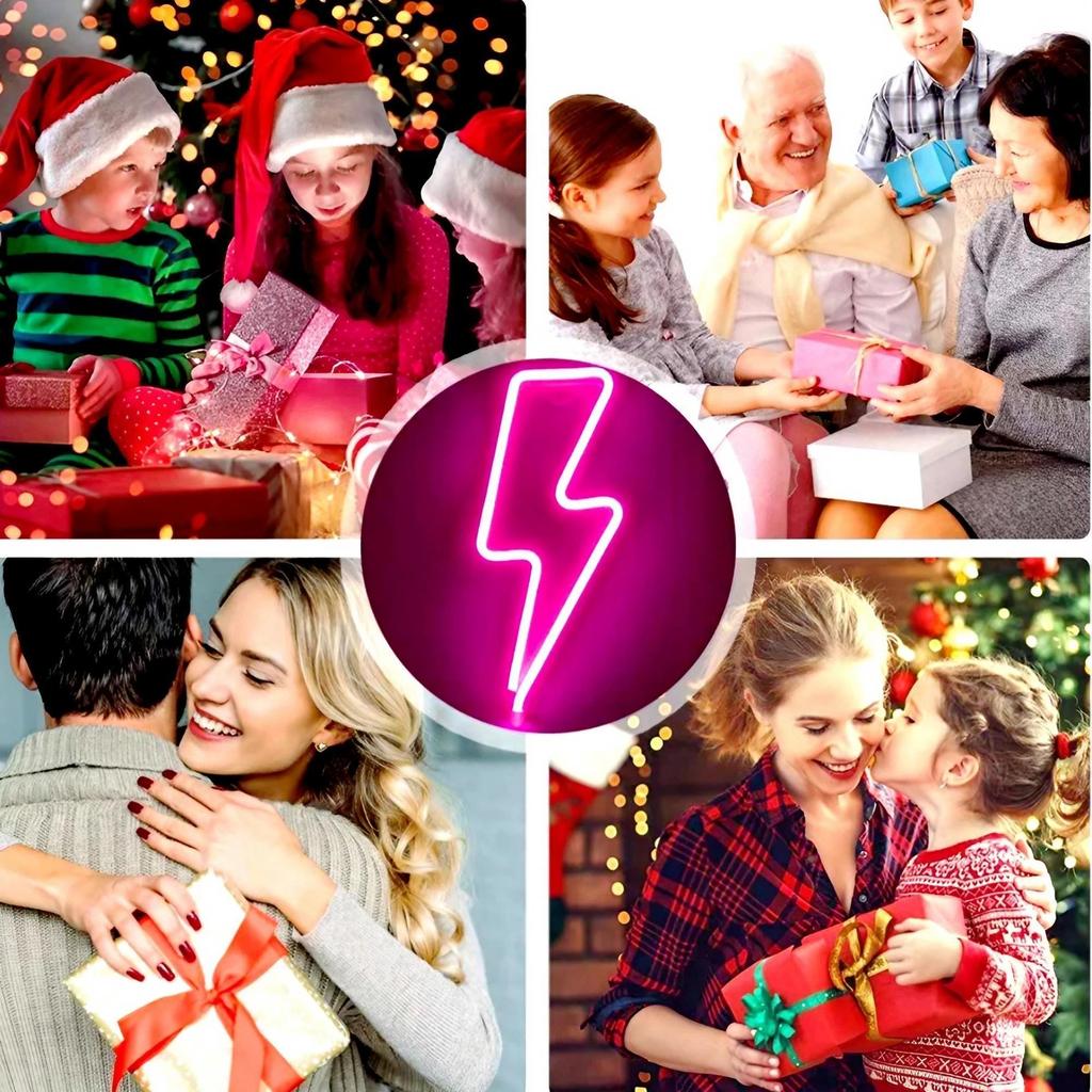 Creative LED Lightning Shape Festival Home Atmosphere Lamp Stylish Neon Style Multicolor Light Decor