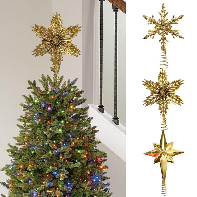 Portable Christmas Golden Tree Top Decoration Golden Star Christmas Tree Top Decoration for Home Holiday Party Decoration