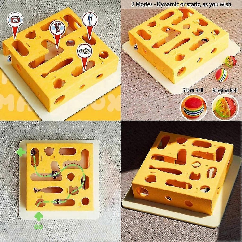 Interactive Cat Puzzle Toy - Intelligence Maze Box with Bell & Rainbow Balls, Eco Felt Cat Enrichment Game for Indoor Cats
