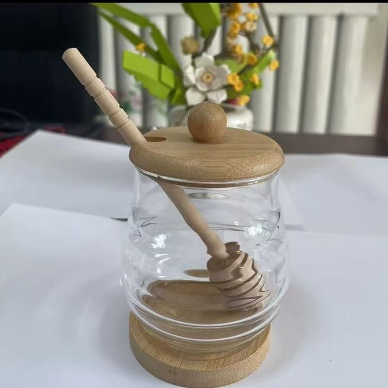 Стеклянная банка для меда с мешалкой и крышкой - Креативное прозрачное хранилище для меда или джема