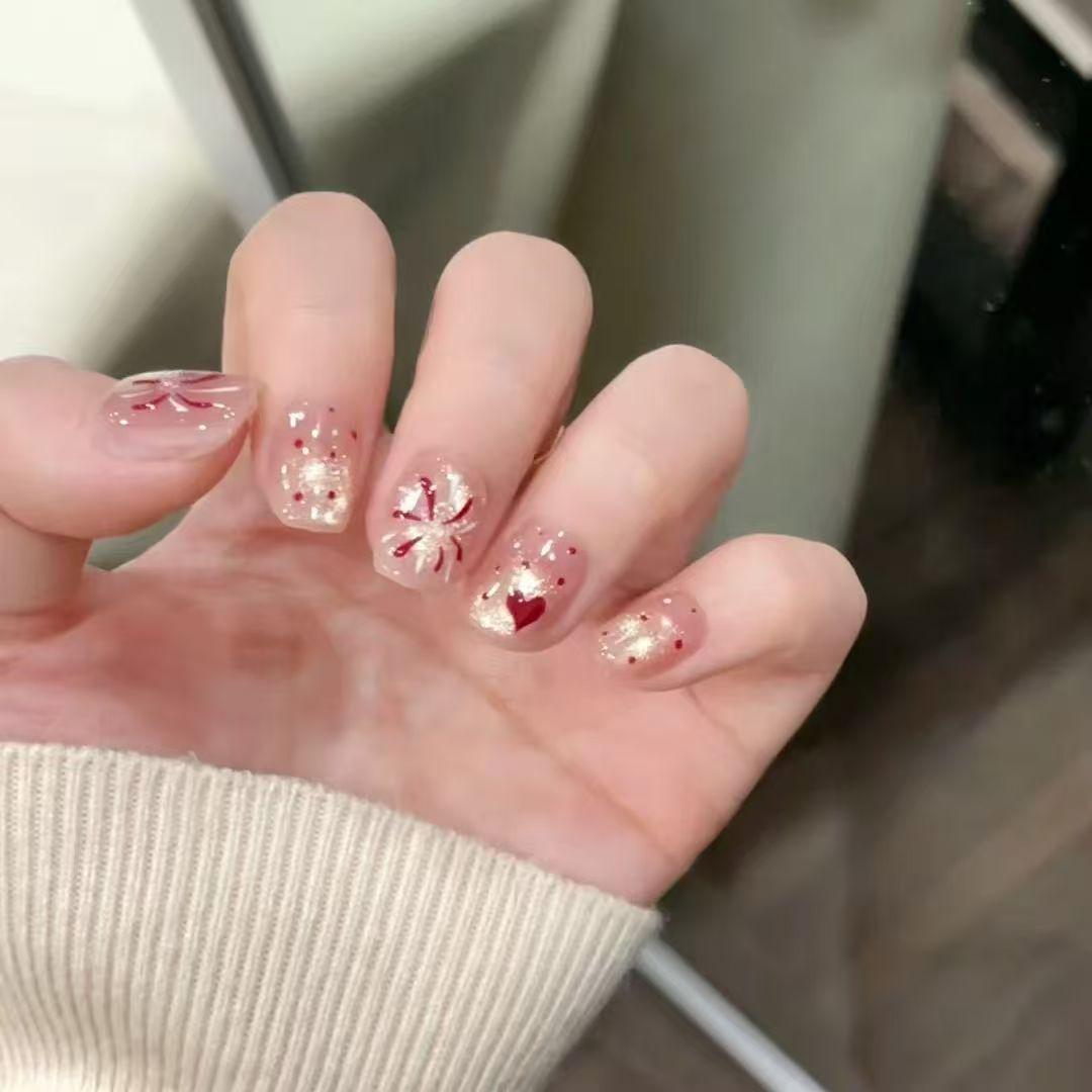 New Year Blazing Red French Cat Eye Ruby Handmade High-End Wearable Nails