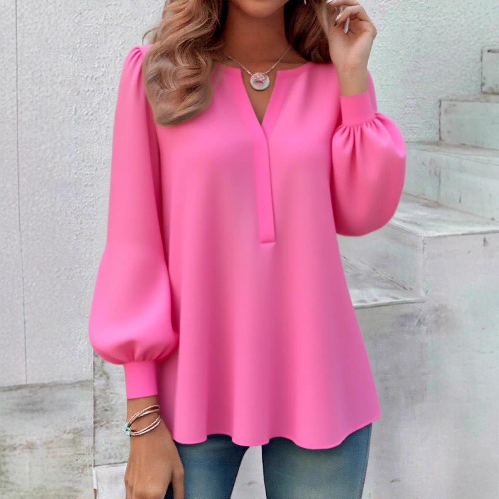 

Женская модная однотонная футболка с V-образным вырезом, свободного кроя, с длинным рукавом S