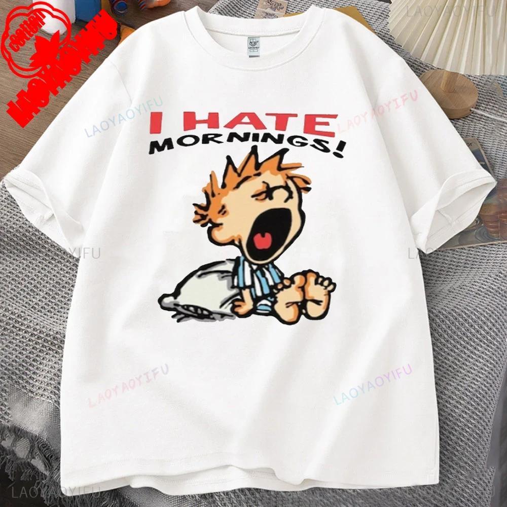 ZX Tee Vintage I Hate Mornings Premium T-Shirt Retro Cartoon T-Shirt Vintage 90s Tee Comfortable Personality for Outdoor Enthusiasts