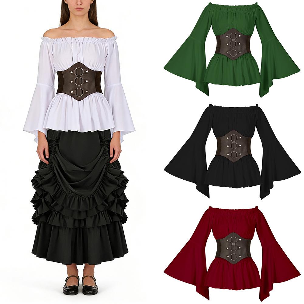 Women's Victorian Ruffle Bohemian Pirate Shirt with Belt