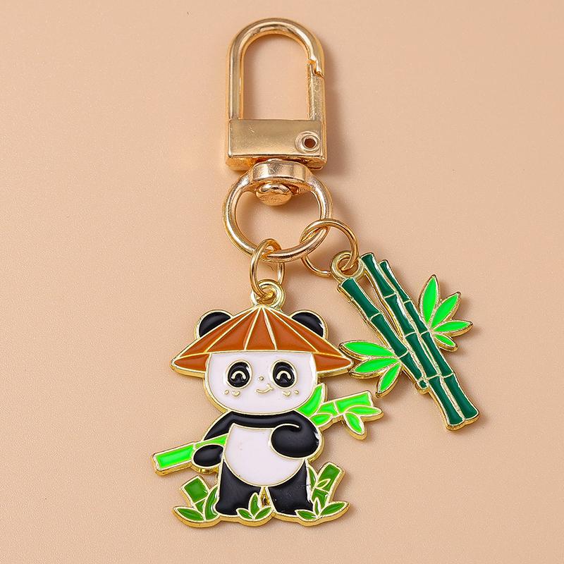 Cute Enamel Animal Panda Key Chain Bamboo Key Ring Pendant for Women Girl Handbag Decor DIY Handmade Jewelry Gift