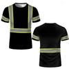 Simple Striped Safety Work T-shirt Summer Casual Short Sleeved 3D Printed Round Neck T-shirt Top