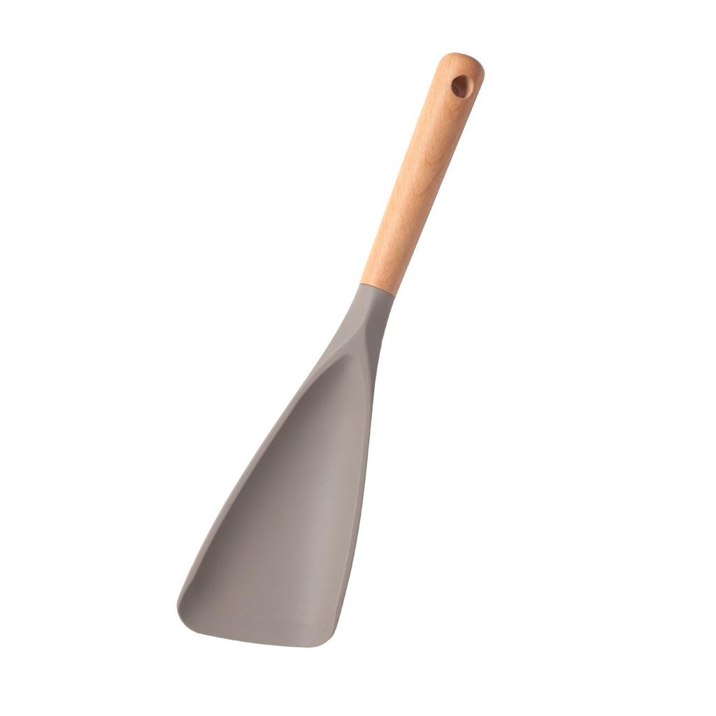 Food-Grade Silicone Spatula with Wooden Handle: Non-Stick, Heat-Resistant Cooking Utensil for Salads, Pans, Rice, and Ice Scooping
