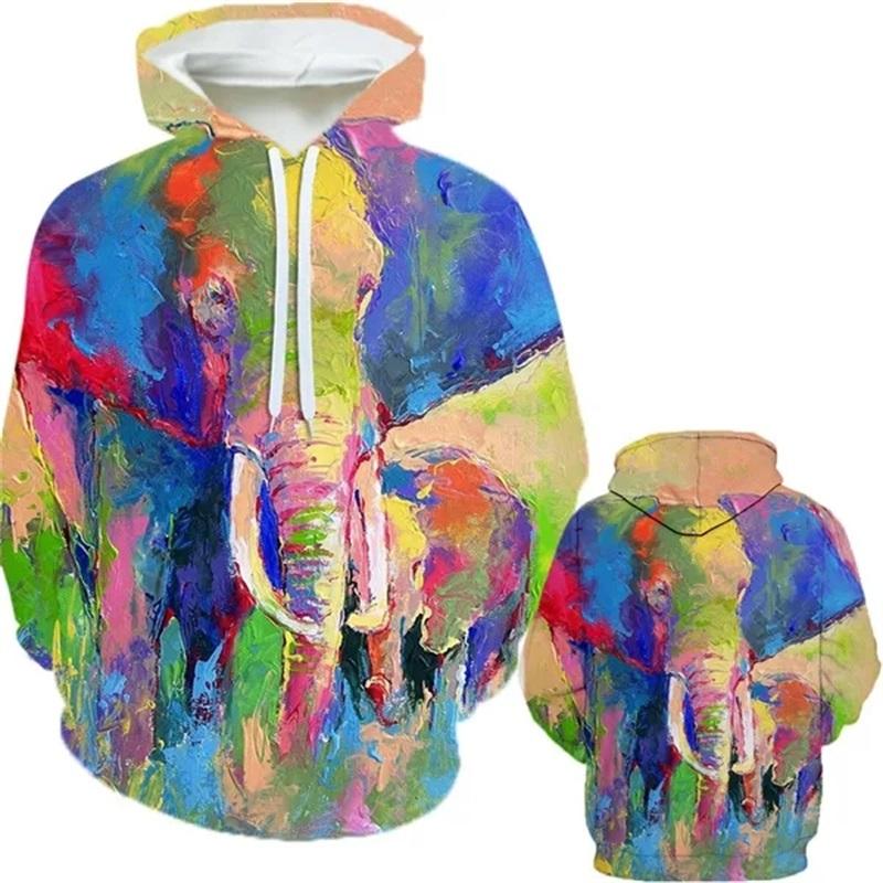 Personalizovaná Móda Zvířecí Olejomalba Slon 3D Tištěné Pánské Zimní Ležérní Mikiny Harajuku Zábavná Mikina Unisex Topy
