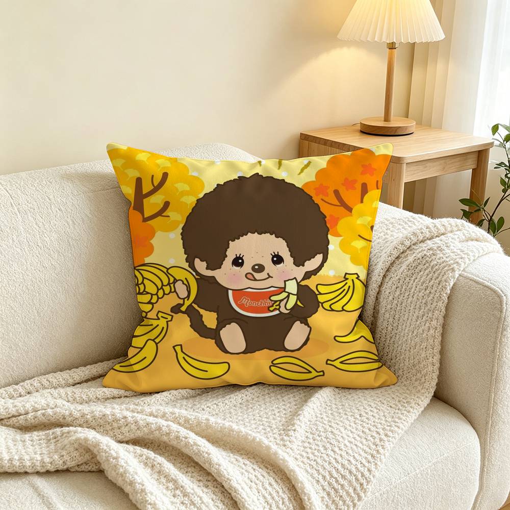 Cute M-Monchhichi Pillow Case Square Double-Sided Sofa Cushion Cover Bedroom Bedside Pillow