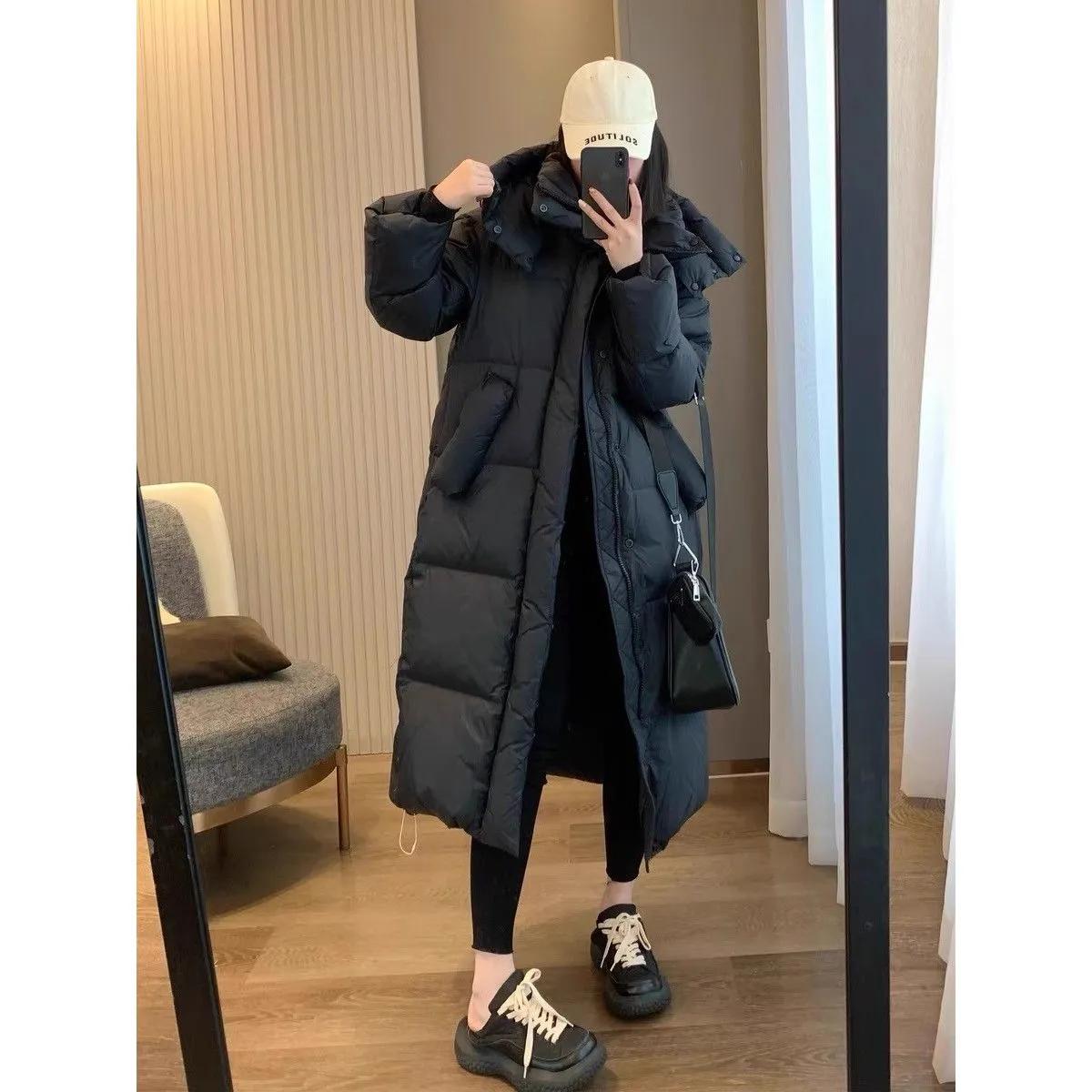 

Женская куртка на утином пуху с капюшоном, зимняя толстая парка, женская мода, длинное пуховое пальто с перьями, зимняя верхняя одежда M