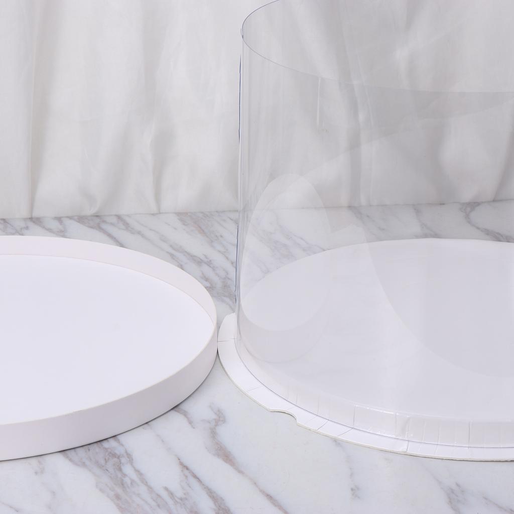 Plastic Transparent Cake Box Round Cake Packaging Boxes Organizer for Home Dessert Shop (White Sing