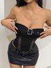 Sexy Cross-Strap Corset Bustier with Lace-Up Belt and Buckle