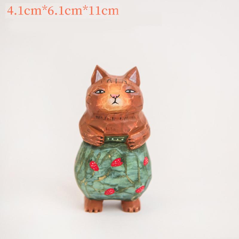 Handgefertigte Niedliche Katze Holzschnitzerei Ornamente, Bemalte Holzkatzenfiguren, Holz Niedliche Katze Desktop Dekoration, Glückskatze Skulptur