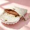 Bolsa Mini de Pulso com Renda Floral Delicada, Porta-Moedas/Celular de Algodão com Aba e Alça Destacável, Bolsa Portátil para Guardar Cartões e Moedas