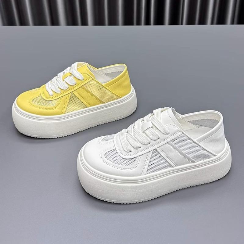 Leather Two Wear White Shoes Women's Spring New Round Head Platform Fashion Versatile Casual Sports Shoes