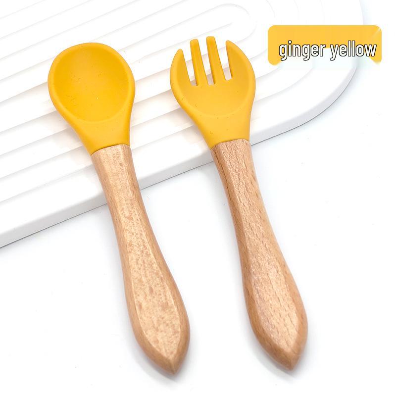 Kinder Silikon Babylöffel mit Holzgriff - Weich, Hitzebeständig, Lebensmittelgeeignet Gummi Fütterungsutensil für Säuglinge.