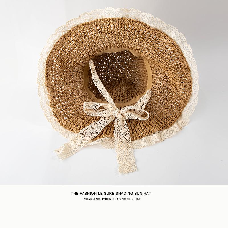 Summer Hats for women sun hat Lace Ribbon Sunshade Sun Protect Beach Accessories Sunhat Big Brim Vacation Foldable Cap Wholesale
