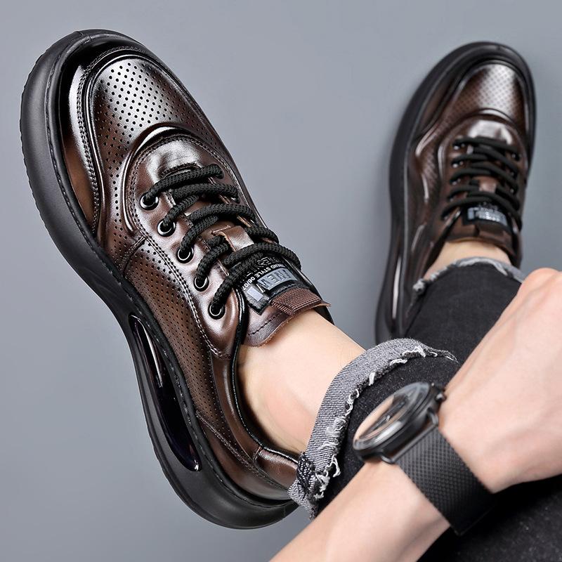 Fashion Summer Genuine Leather Hallow White Sneakers for Men Fashion Casual Air Cushion Platform Shoes Male Lace Designer Shoes Man