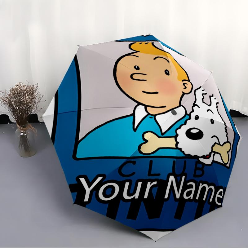 Custom Name Tintin Theme Automatic Umbrella, Lightweight & Portable, 8 Rib, Perfect for Outdoor Travel, Birthdays, Christmas, Gifts.