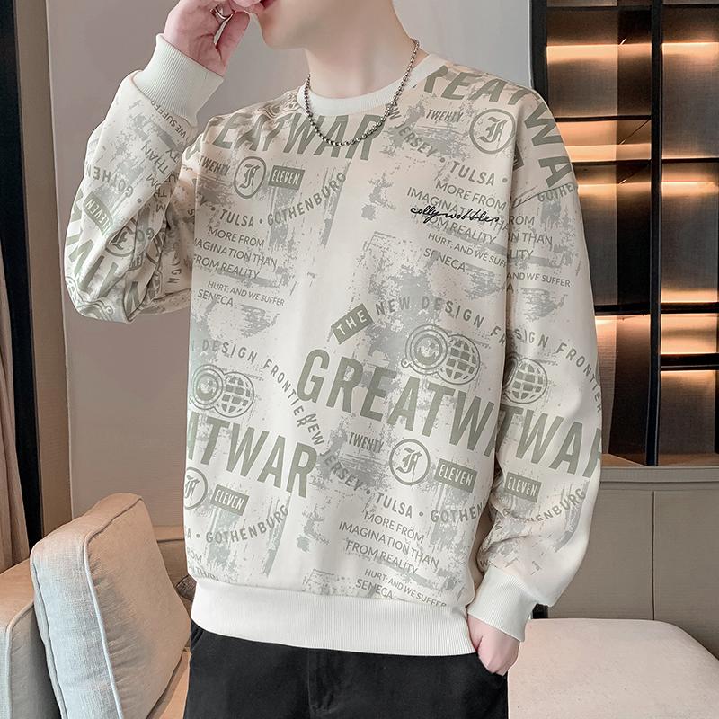 Spring Autumn Round Neck Casual Fashion Letter Printing Sweatshirt Men All-match Pullovers Top