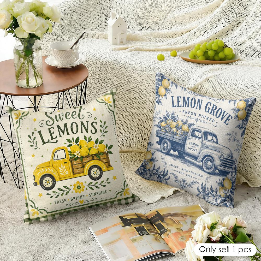 Summer Lemon Car Cushion Cover Natural Linen Organic Fabric Double-Sided Printing Breathable Perfect For Home Decor