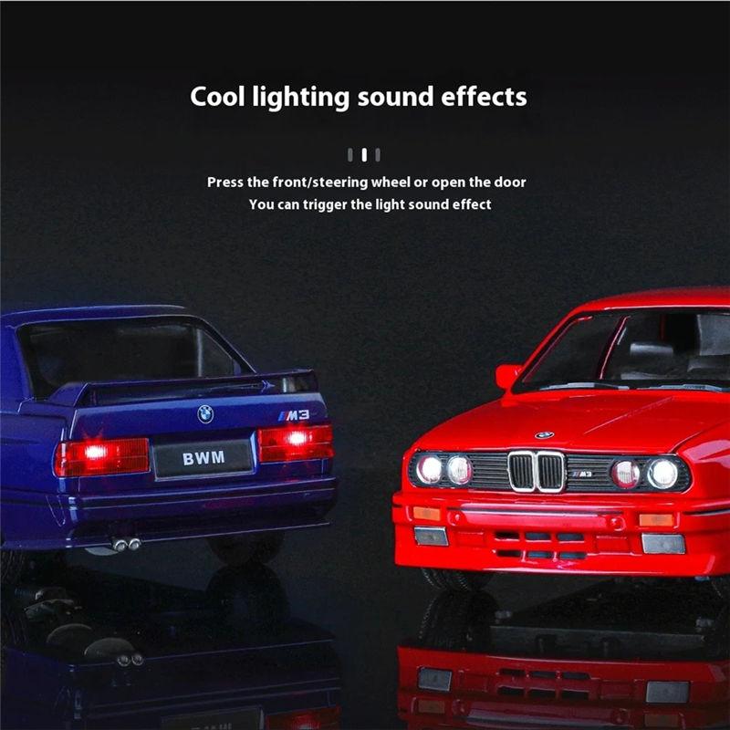 1/24 1988 BMW M3 E30 Alloy Car Model Diecasts Metal Classic Sports Vehicles Car Model Simulation Sound Light Childrens Toys Gift