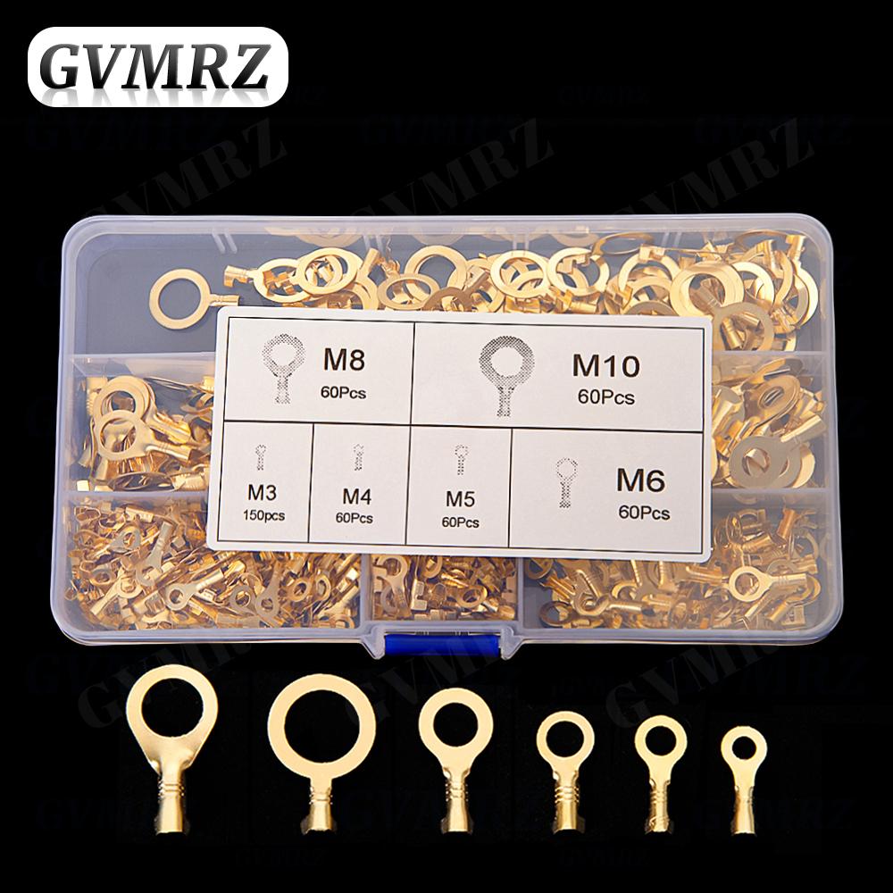 150~540PCS M3/M4/M5/M6/M8/M10 Ring Lugs Eyes Copper Crimp Terminals Cable lug Wire Connection Non Insulated Assortment Kit