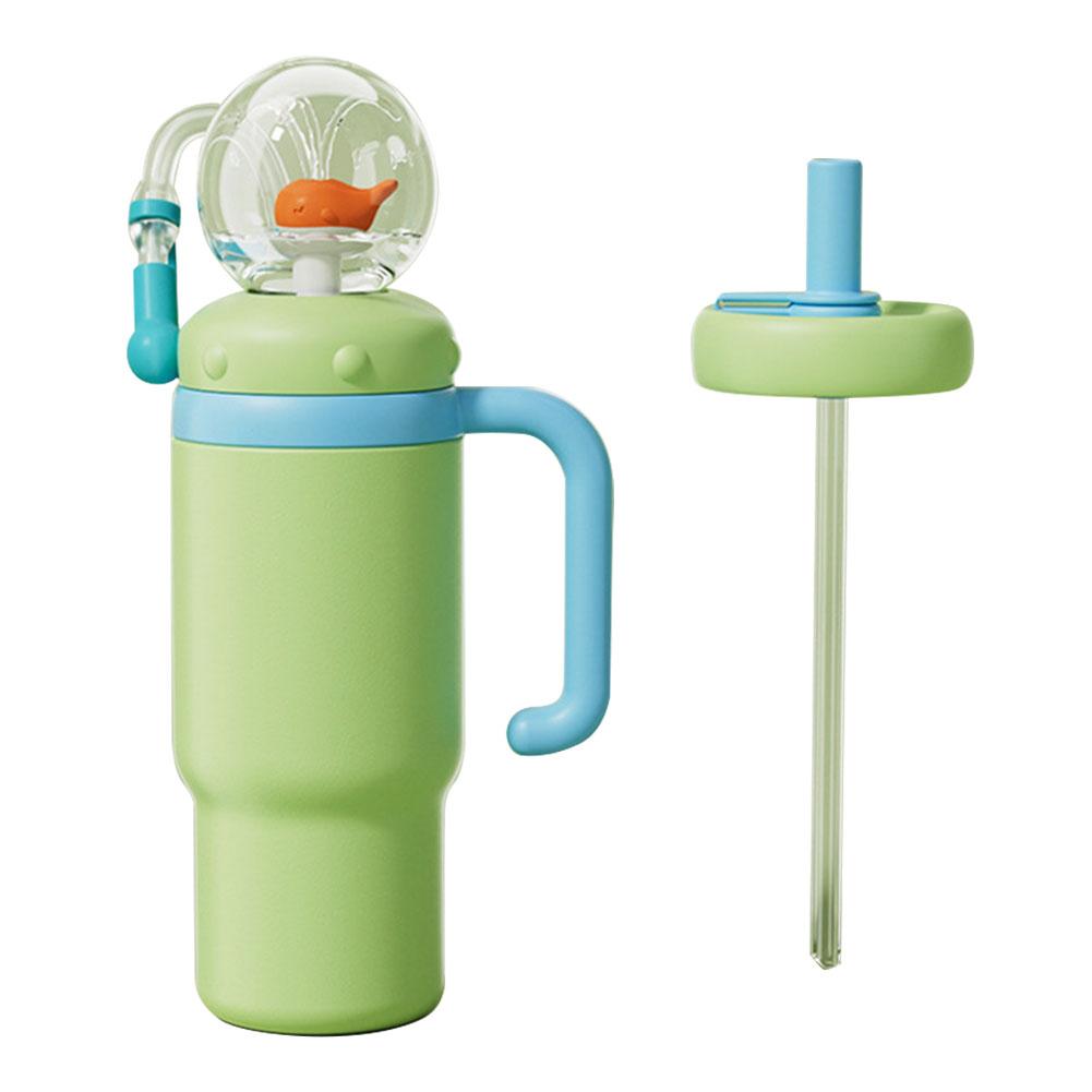 710ML Stainless Steel Whale Fountain Cup With Whale Sprinkler Handle Two Lid Straw Cup Durable Anti Drop Anti Overflow Fun Cup