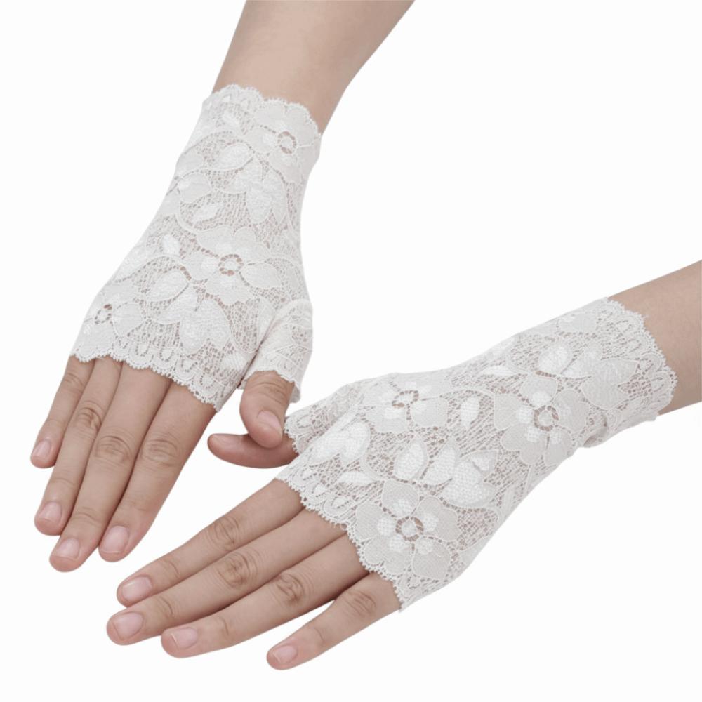1 Pair Elastic Lace Gloves Flower Pattern Bridal Gloves Vintage Mesh Gloves for Women