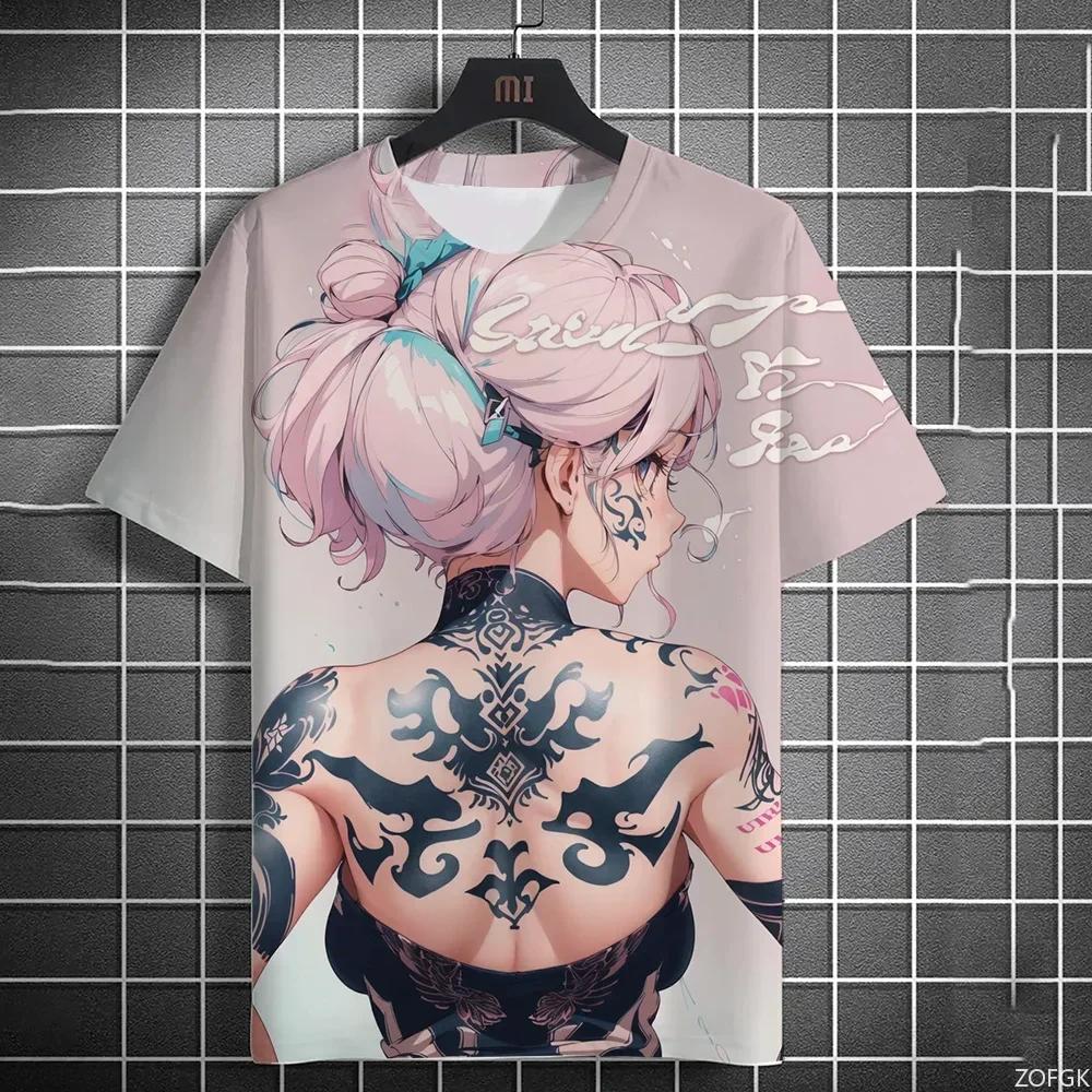 Anime Goddess Back Tattoo 3d Print Men T-shirt Harajuku Outdoor Street Casual Plus Size Short-sleeve Tees Top Women Clothing